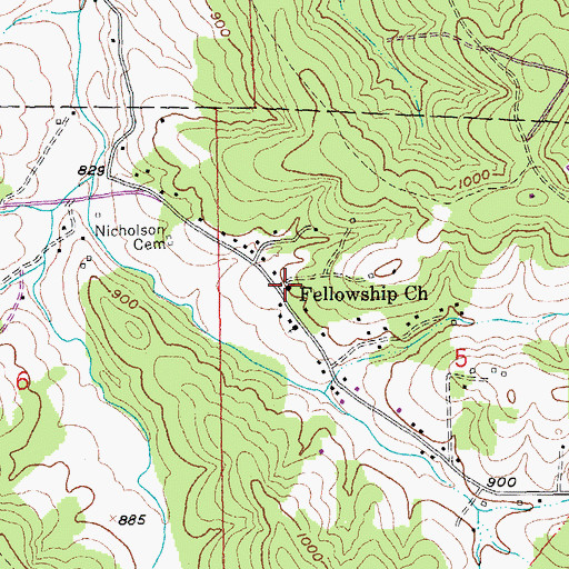 Topographic Map of Fellowship Church, MO