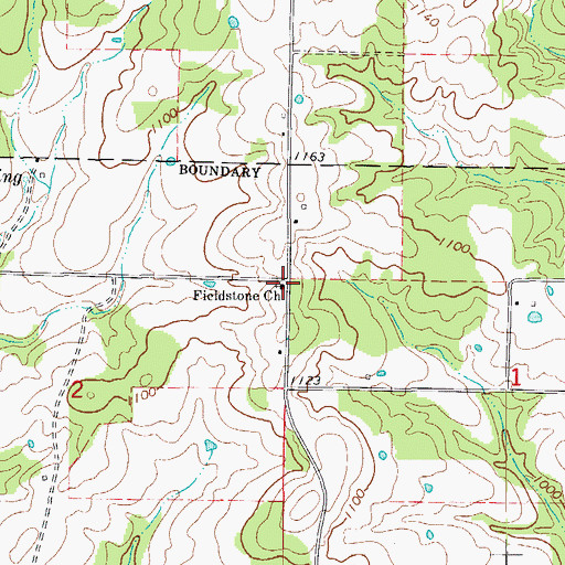 Topographic Map of Fieldstone Church, MO