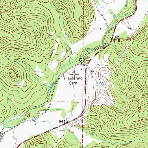 Topographic Map of Fitzgerald Cemetery, MO