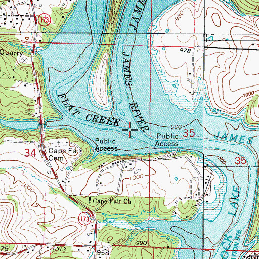 Topographic Map of Flat Creek, MO