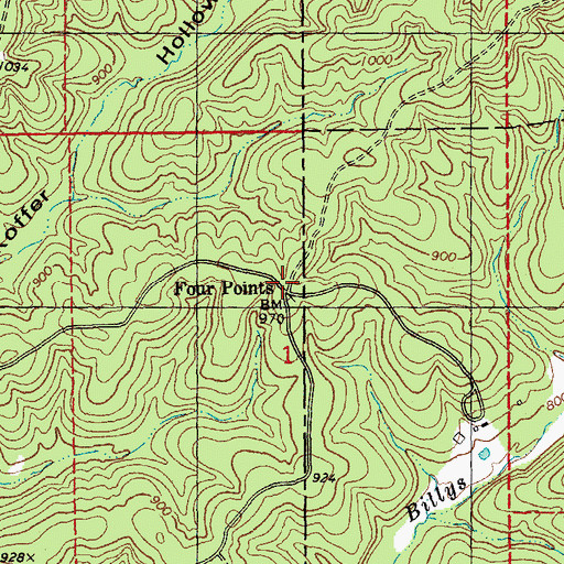 Topographic Map of Four Points, MO