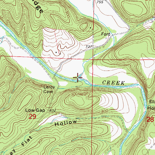 Topographic Map of Fox Creek, MO