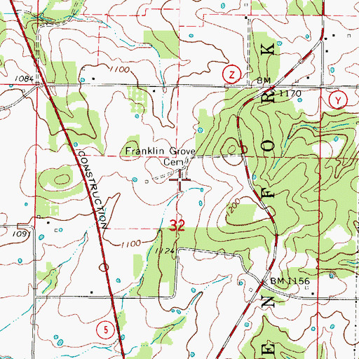 Topographic Map of Franklin Grove Cemetery, MO