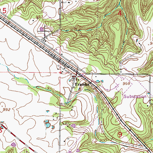 Topographic Map of Franks, MO