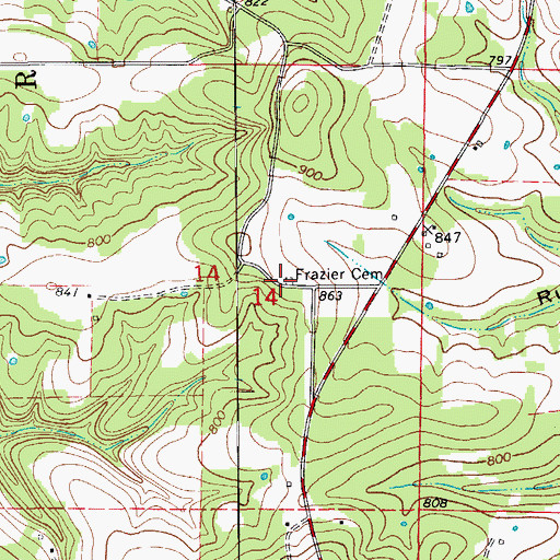 Topographic Map of Frazier Cemetery, MO