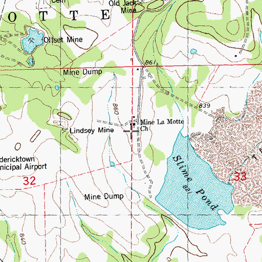 Topographic Map of Mine La Motte Church, MO