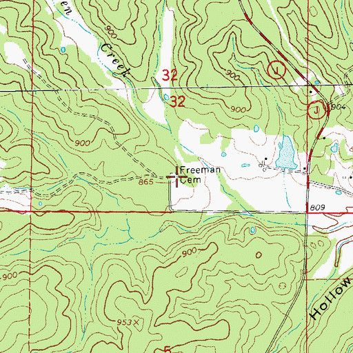 Topographic Map of Freeman Cemetery, MO