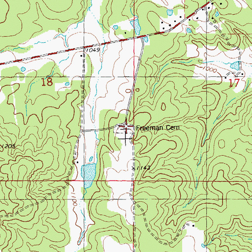 Topographic Map of Freeman Cemetery, MO