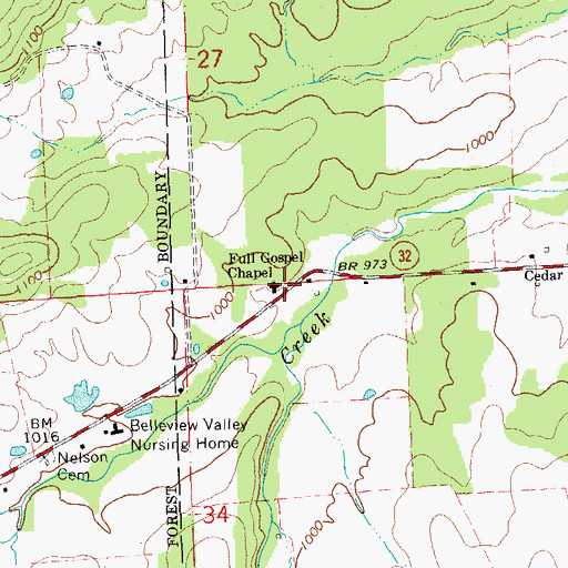 Topographic Map of Full Gospel Chapel, MO