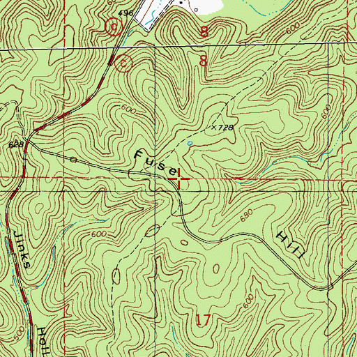 Topographic Map of Fuse Hill, MO