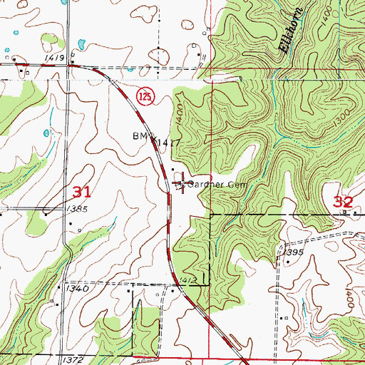 Topographic Map of Gardner Cemetery, MO
