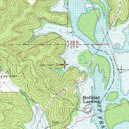 Topographic Map of Garrison Cemetery, MO