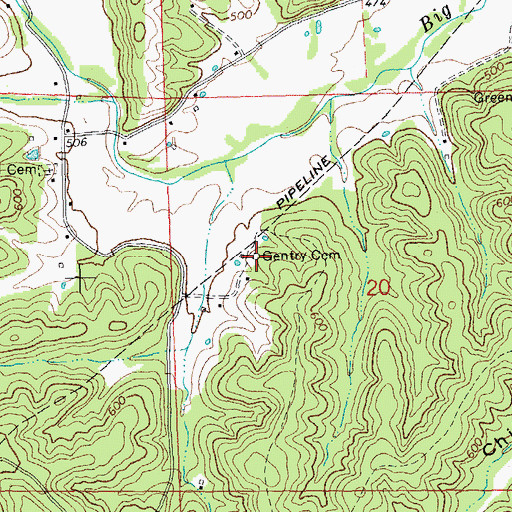 Topographic Map of Gentry Cemetery, MO