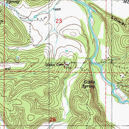 Topographic Map of Gibbs Cemetery, MO