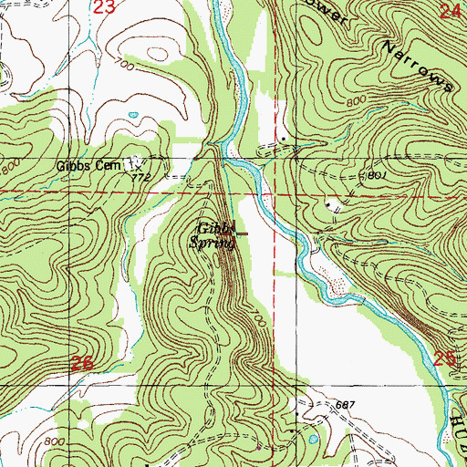 Topographic Map of Gibbs Spring, MO