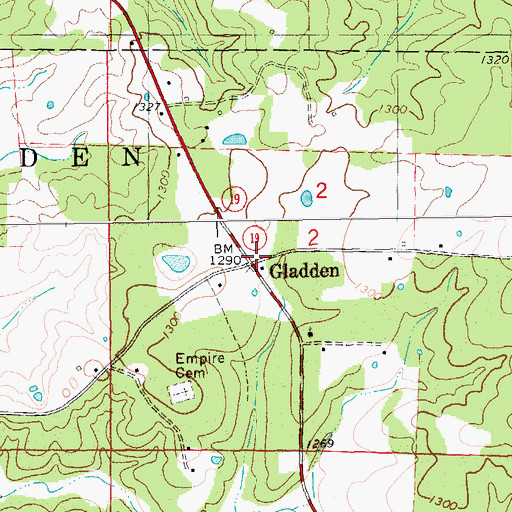 Topographic Map of Gladden, MO