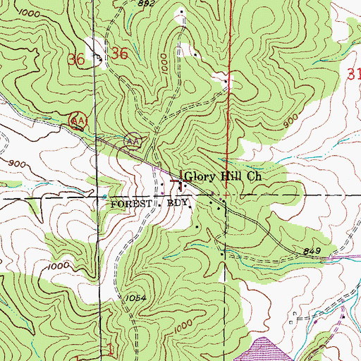 Topographic Map of Glory Hill Church, MO