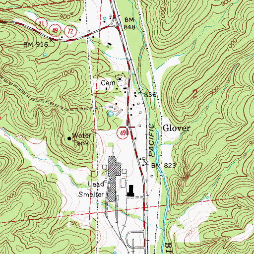 Topographic Map of Glover, MO