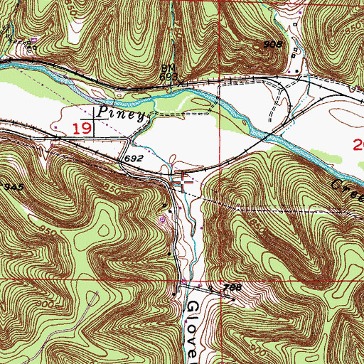Topographic Map of Glover Hollow, MO