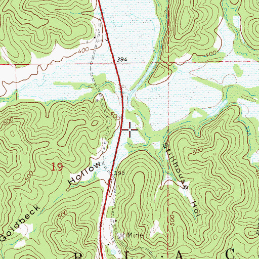 Topographic Map of Goldbeck Hollow, MO
