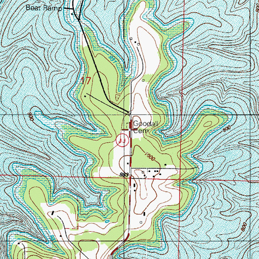 Topographic Map of Goodall Cemetery, MO