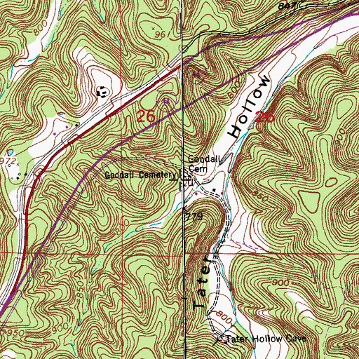 Topographic Map of Goodall Cemetery, MO