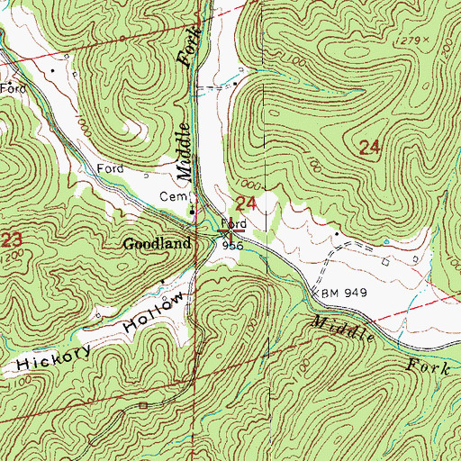 Topographic Map of Goodland, MO