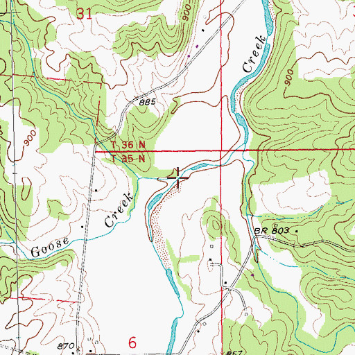 Topographic Map of Goose Creek, MO