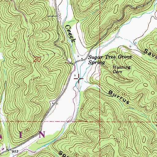 Topographic Map of Gordon Creek, MO