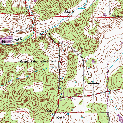 Topographic Map of Gospel Tabernacle Church, MO