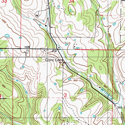 Topographic Map of Grant Cemetery, MO
