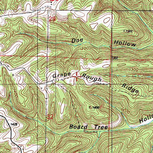 Topographic Map of Grape Rough Ridge, MO