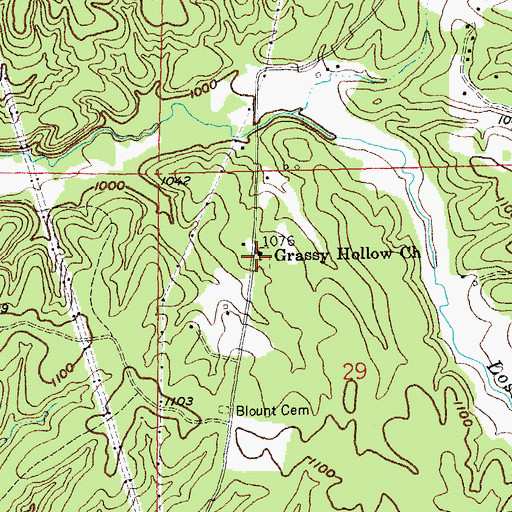Topographic Map of Grassy Hollow Church, MO