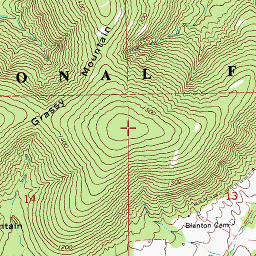 Topographic Map of Grassy Mountain, MO