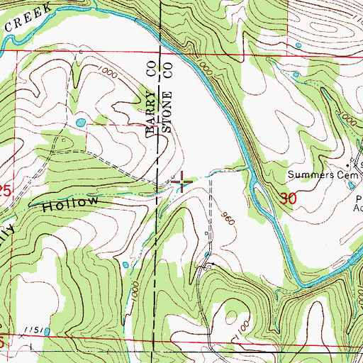 Topographic Map of Gravelly Hollow, MO