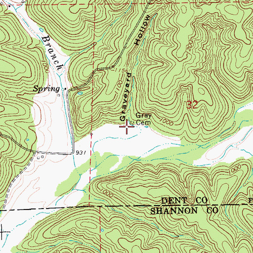 Topographic Map of Graveyard Hollow, MO