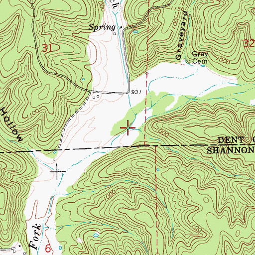 Topographic Map of Gray Branch, MO