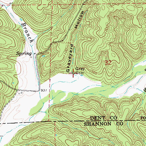 Topographic Map of Gray Cemetery, MO