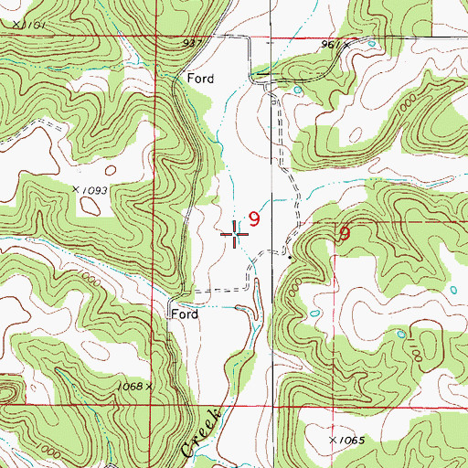 Topographic Map of Greasy Creek, MO