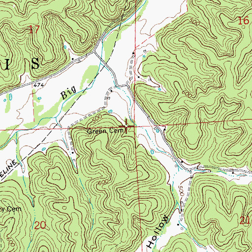 Topographic Map of Green Cemetery, MO
