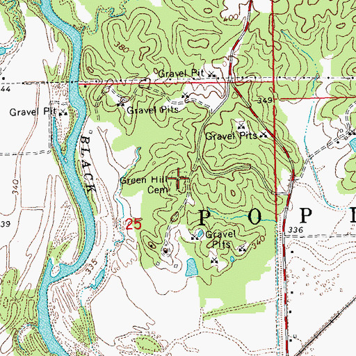 Topographic Map of Green Hill Cemetery, MO