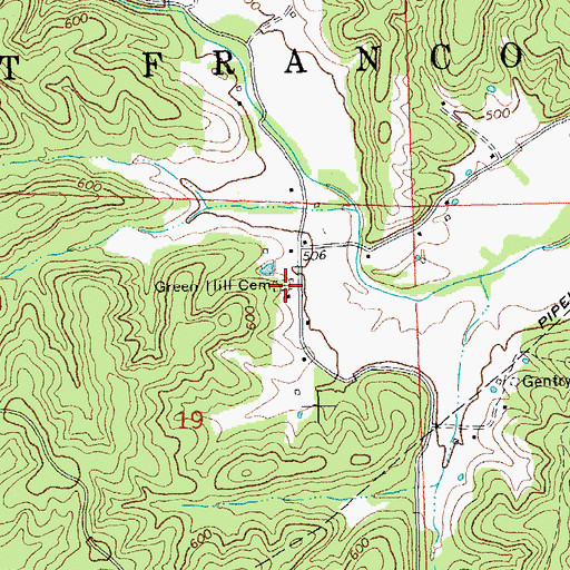 Topographic Map of Green Hill Cemetery, MO