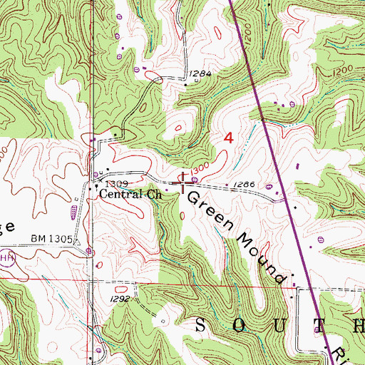 Topographic Map of Green Mound Ridge, MO