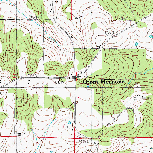 Topographic Map of Green Mountain, MO