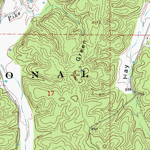 Topographic Map of Green Mountain, MO