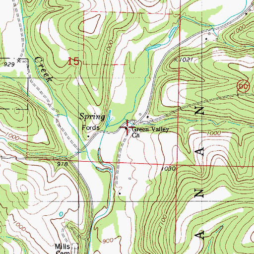 Topographic Map of Green Valley School, MO