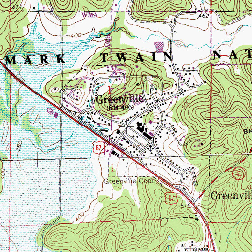 Topographic Map of Greenville, MO