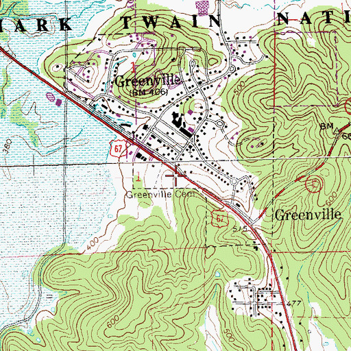 Topographic Map of Greenville Cemetery, MO