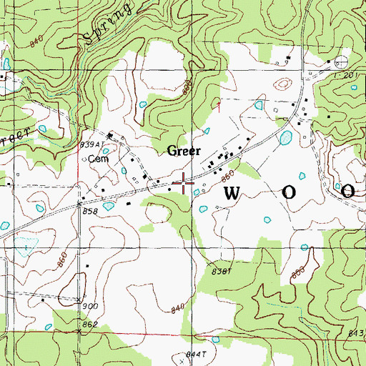 Topographic Map of Greer, MO