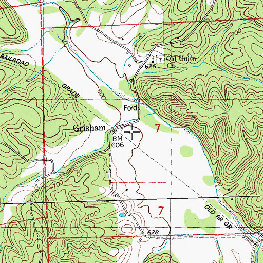 Topographic Map of Grisham, MO